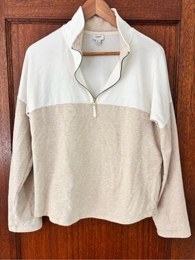 J. Crew Two-Tone Half-Zip Pullover in Cream and Beige